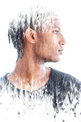 A portrait of a young man merged with a pixelsort effect
