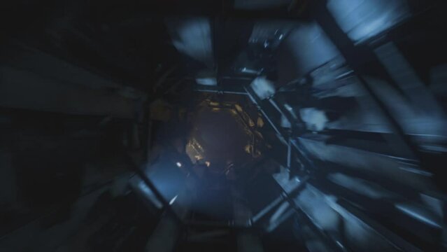Dark , scary, endless spaceship tunnel. Underground. Loop. 