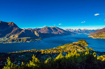 Panorama on Lake Como, with the villages of Tremezzina, Bellagio and the mountains that overlook them.
 - obrazy, fototapety, plakaty