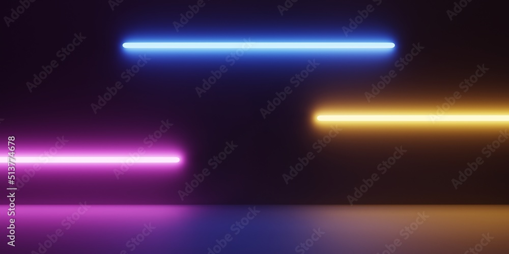 Poster abstract background with colorful glowing light lines with black dark background. wallpaper and deco