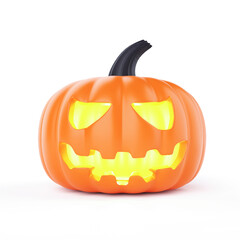 Halloween Jack O Lantern pumpkin on isolated white background. Object and holiday festival concept. 3D illustration rendering