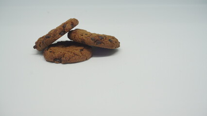 chocolate chip cookies on white background