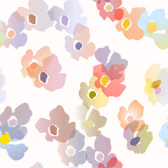 Seamless floral pattern with roses based on traditional folk art ornaments. Colorful flowers on white background. Doodle style. Vector illustration. Design for fabric, textile, paper