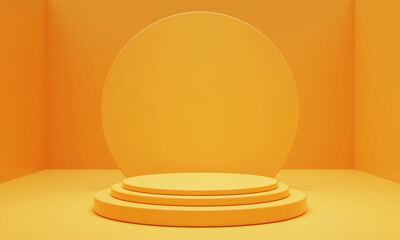 Abstract geometric shape in yellow color for product podium presentation background. Art and Color concept. 3D illustration rendering