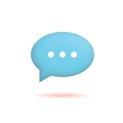 3d social media notification, speech bubble with three white dots, ellipsis. Button isolated on white background, vector illustration