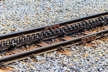 Close-up of the cogwheel railway tracks