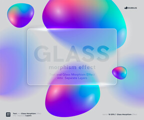 Vector image in the glassmorphism style. Translucent plate or bank card with grain texture, frosted glass and abstract shapes. Place for your text.