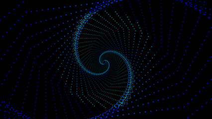 Vector fractal burst, geometric lines pattern frame in green blue colors isolated on black background with empty space for your text. Technology, music, concept. Yin Yang 