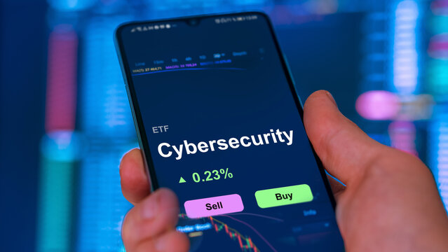 Invest in cybersecurity ETF, an investor buying an etf, cyber security fund.