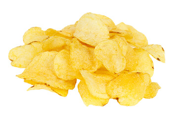 Potato chips on a white background, crispy snacks for beer.