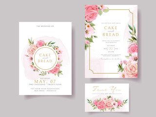 Fototapeta na wymiar Pink rose and cherry blossom wedding invitation card template