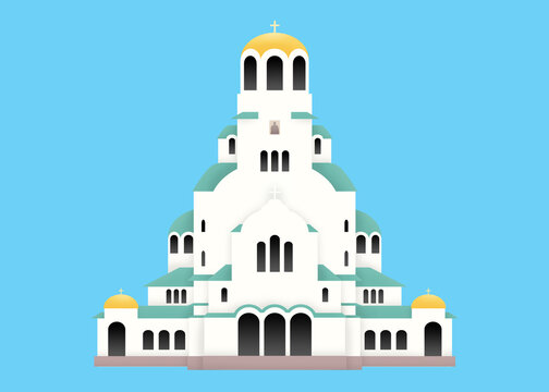 white church with teal domes on blue background clip art preview
