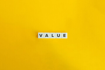 Value Word on Letter Tiles on Yellow Background. Minimal Aesthetics.