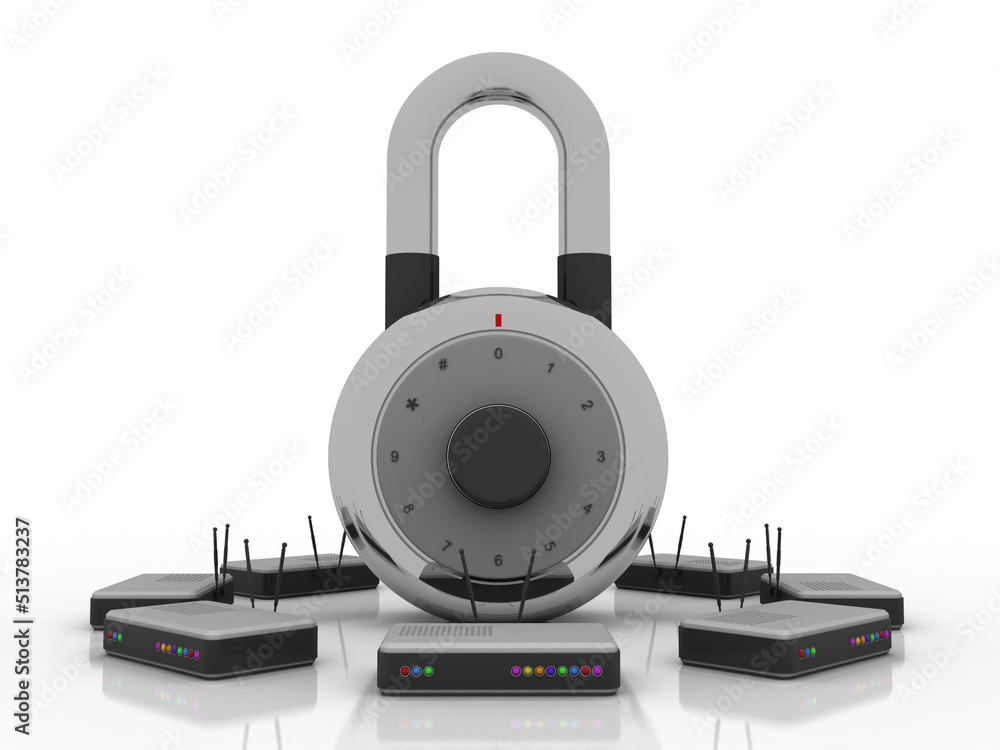 Aufkleber 3d rendering transmitter wifi with lock
