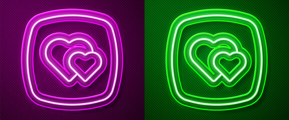 Glowing neon line Heart icon isolated on purple and green background. Romantic symbol linked, join, passion and wedding. Happy Valentines day. Vector