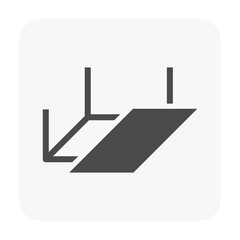 Ceiling construction vector icon consist of frame or bar, support, hanger or hanging rod, holder, joist for adjustable height to installation or suspend board, gypsum panel, plasterboard or drywall.
