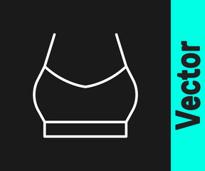 White line Female crop top icon isolated on black background. Undershirt. Vector