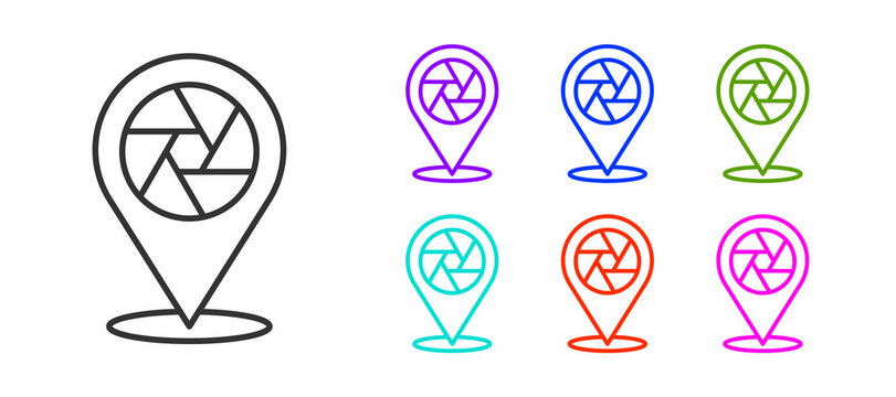 Black line Camera shutter icon isolated on white background. Set icons colorful. Vector