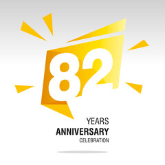 82 Years Anniversary celebration modern origami speech logo icon yellow white vector