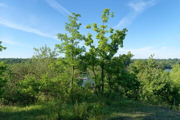 Hills and Seine river near Seine-port village in Ile-de France region