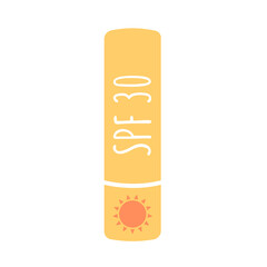 Sun lipstick SPF 30. A product for sensitive skin with UV protection. Gentle sunscreen protection and sun safety. Vector illustration in a flat style.