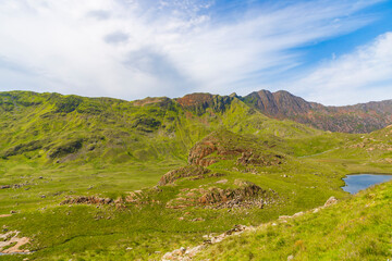 Fototapeta na wymiar Beautiful landscape panorama of Snowdonia National Park in North Wales. UK