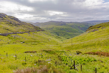 Obraz premium Beautiful landscape panorama of Snowdonia National Park in North Wales. UK