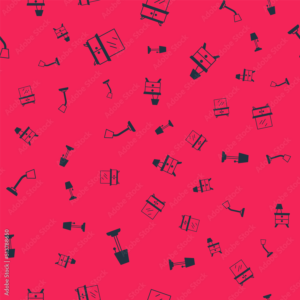 Poster set floor lamp, dressing table, table and nightstand with on seamless pattern. vector