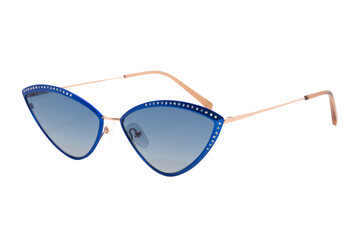 Cat eye Sunglasses luxury fashion polarized blue shades and metal blue frame with crystals designer...