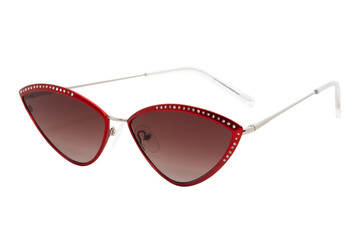 Cat eye Sunglasses luxury fashion polarized red red shades and metal red frame with crystals...