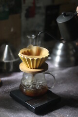 Barista brewing coffee, method pour over, drip coffee