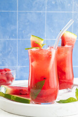 Watermelon lemonade with mint and ice 