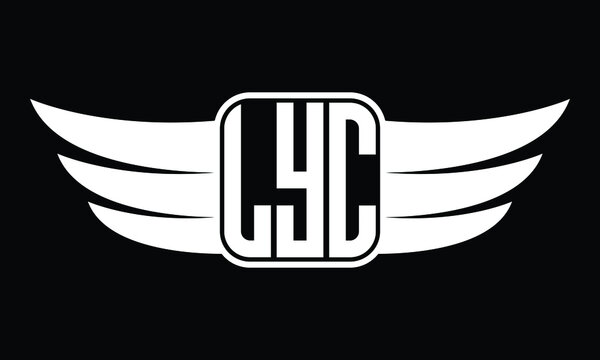 LYC three Letter Wings Flying Initial wing symbol minimalist creative concept flag icon professional logo design Vector template with abstract black and white tattoo