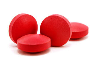 Medical pills on a white background close-up. Tablet isolate. Medicines and medicines. Health