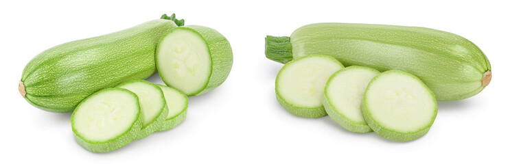 zucchini or marrow isolated on white background with full depth of field. Set or collection.