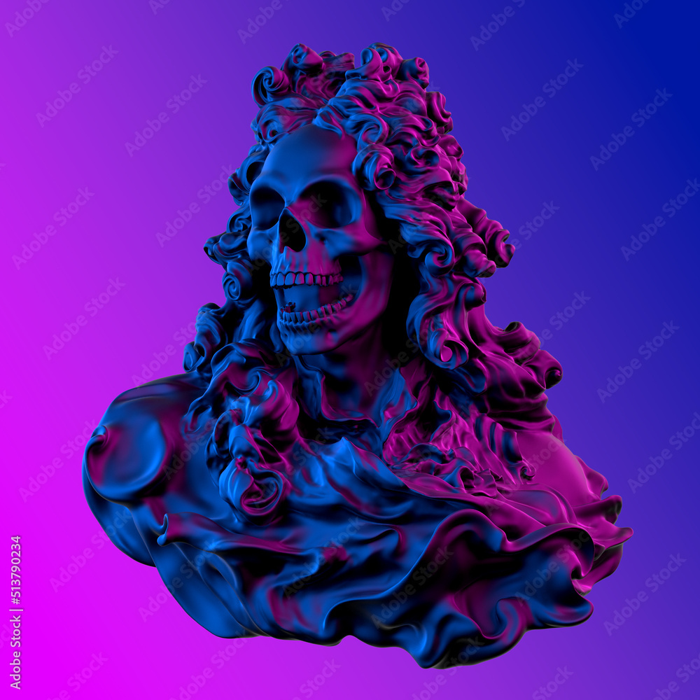 Aufkleber concept illustration 3d rendering of baroque dressed black scary figure with scary skull face and is