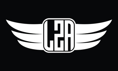 LZA three Letter Wings Flying Initial wing symbol minimalist creative concept flag icon professional logo design Vector template with abstract black and white tattoo