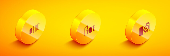 Set Isometric Camera photo lens, Photo camera and icon. Vector