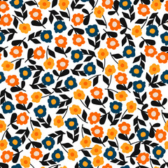 Summer floral background, abstract seamless pattern with cute flowers, vector