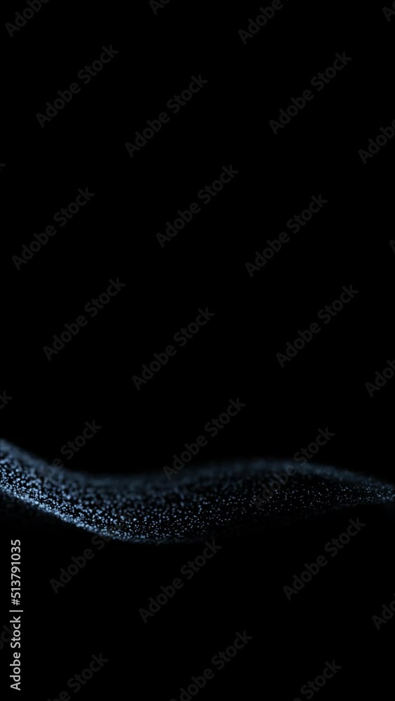 Poster slow moving dotted wavy detailed lines on dark black copy space background seamless loop animation. 