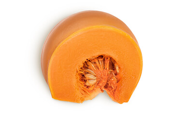 Fresh orange pumpkin isolated on white background with full depth of field. Top view. Flat lay