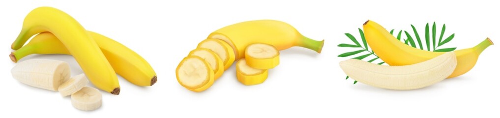 banana isolated on white background with full depth of field. Set or collection