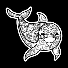 Dolphin Vintage decorative elements with mandalas. 
Hand-drawn Dolphin zentangle style