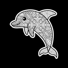 Dolphin Vintage decorative elements with mandalas. 
Hand-drawn Dolphin zentangle style