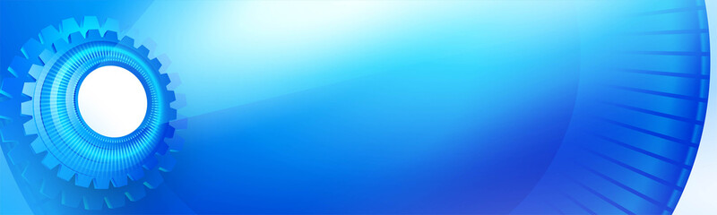 banner gear and circles 3d perspective design template blue gradient color vector