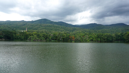 Mountain and river views during the rainy season.