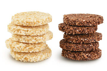 coconut and amaranth cookies with carob isolated on white background with full depth of field. Healthy food.