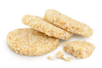 coconut cookies with white flax seeds and honey isolated on white background with full depth of field. Healthy food