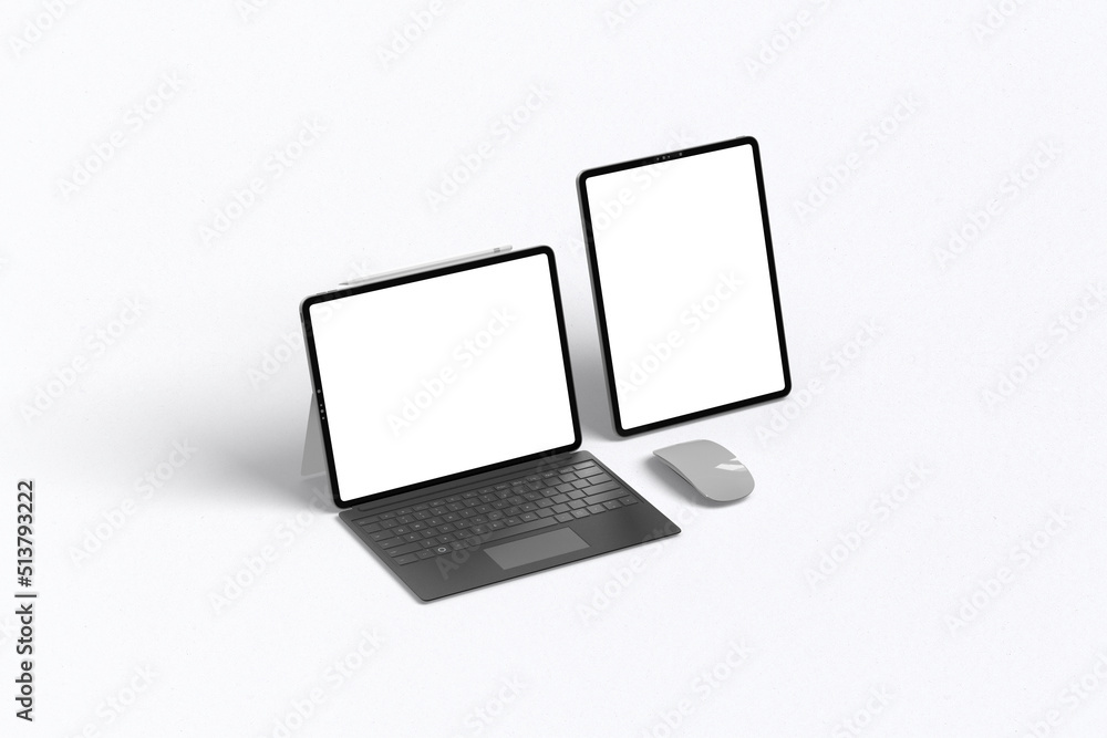 Poster tablet mockup on minimal background. modern tablet display mockup scene. tablet with empty screen. p