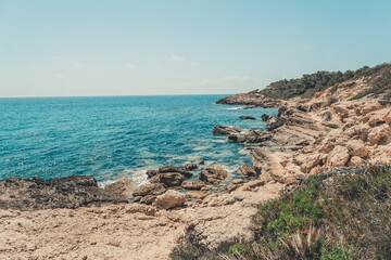 Rocky area beach of Catalonia, in Spain.